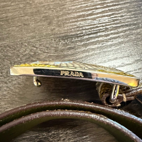 Prada Olive Green Embossed Leather Belt - Picture 3 of 3